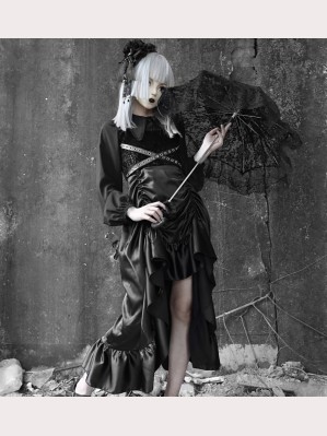 Black Satin Gothic Dress JSK by Blood Supply (BSY90)